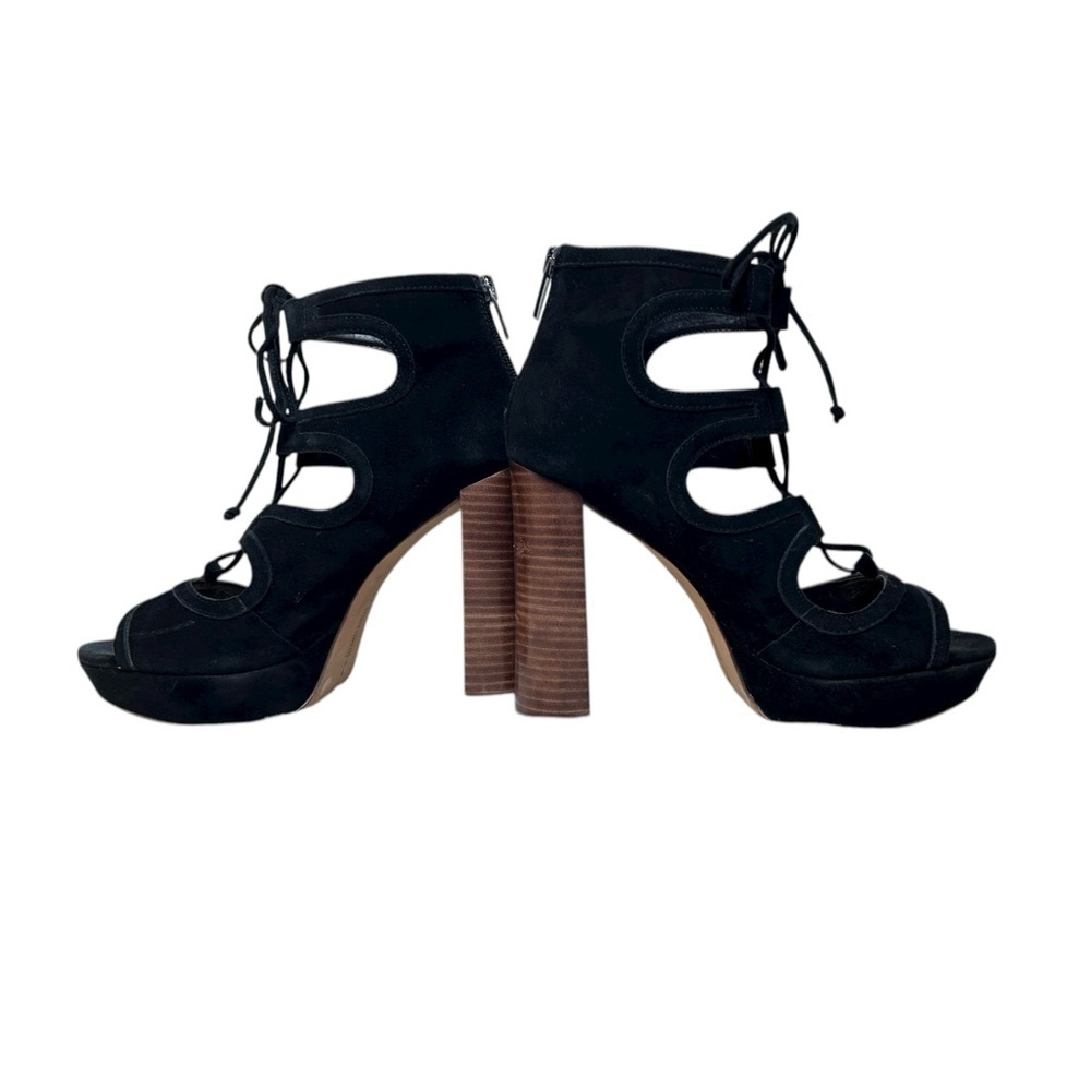 Vince Camuto black Lace-Up  suede platform Heels